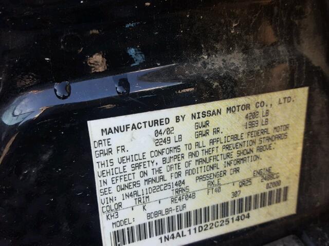 1N4AL11D22C251404 - 2002 NISSAN ALTIMA BAS BLACK photo 10