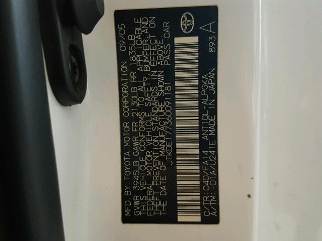 JTKDE177360091181 - 2006 TOYOTA SCION TC 白色 照片 10