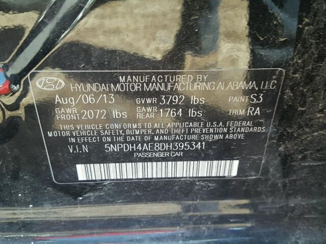 5NPDH4AE8DH395341 - 2013 HYUNDAI ELANTRA GL BLACK photo 10