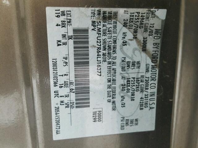 5LMFU27R64LJ16377 - 2004 LINCOLN NAVIGATOR Gri fotoğraf 10