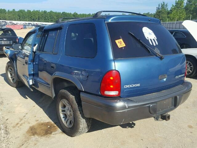 1B4HR38N62F206043 - 2002 DODGE DURANGO SP BLUE photo 3