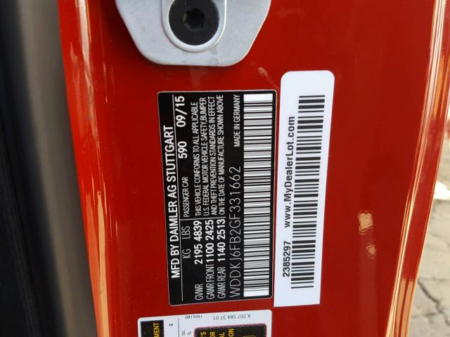 WDDKJ6FB2GF331662 - 2016 MERCEDES-BENZ E 400 RED photo 10