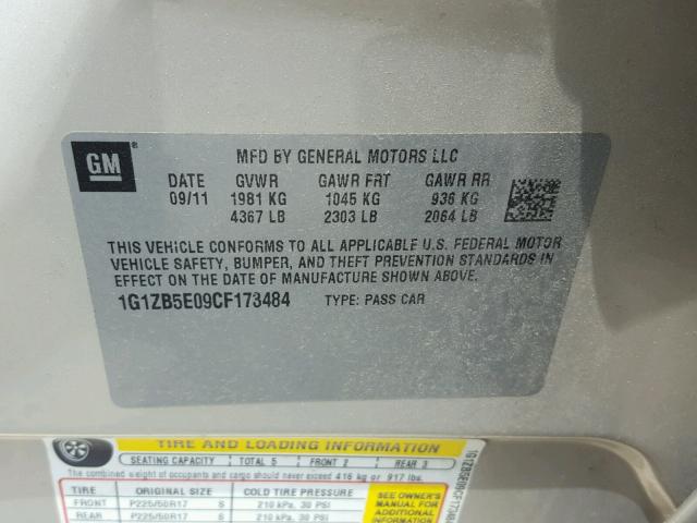 1G1ZB5E09CF173484 - 2012 CHEVROLET MALIBU LS Qızıl foto 10