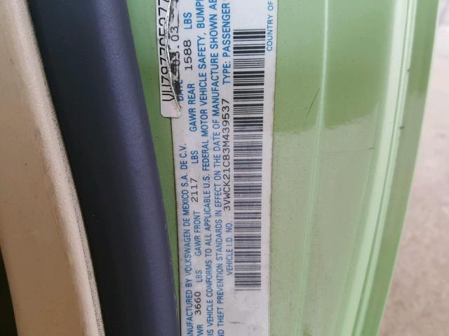 3VWCK21C83M439537 - 2003 VOLKSWAGEN NEW BEETLE 绿色 照片 10