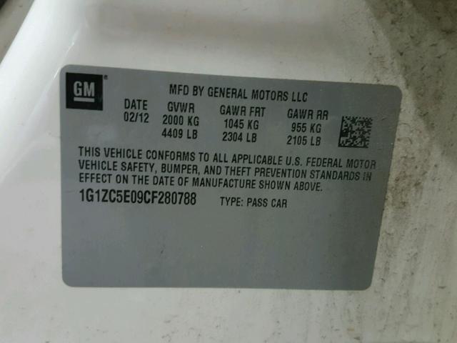 1G1ZC5E09CF280788 - 2012 CHEVROLET MALIBU 1LT 白色 照片 10