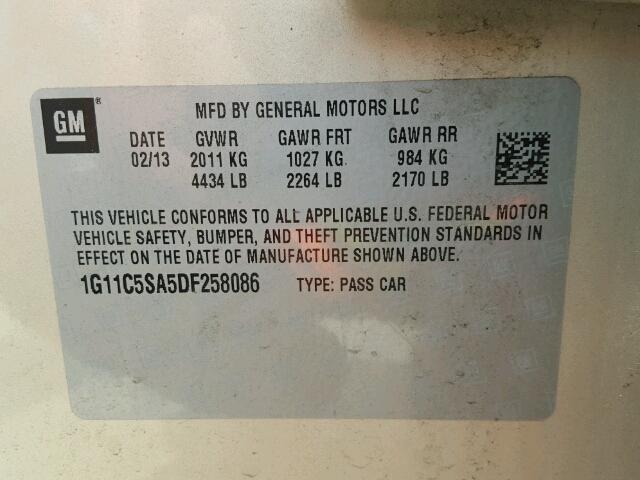 1G11C5SA5DF258086 - 2013 CHEVROLET MALIBU 1LT BEIGE photo 10