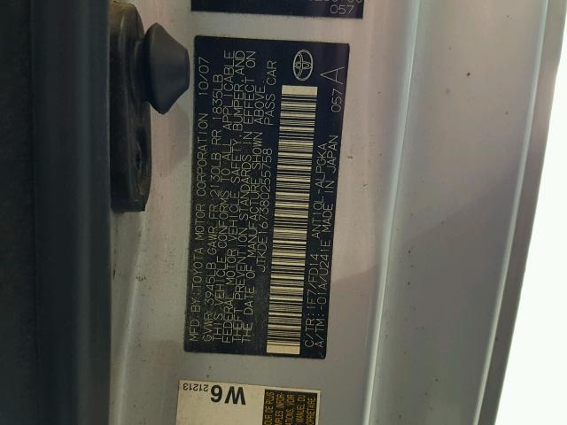 JTKDE167380255758 - 2008 TOYOTA SCION TC 银色 照片 10