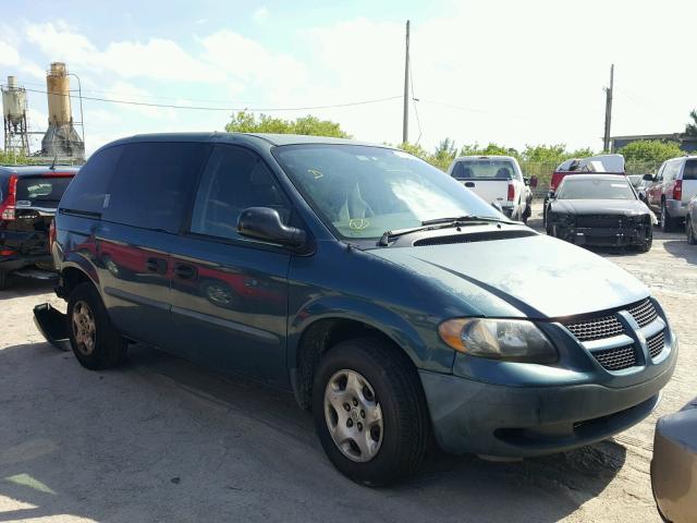 1B4GP25312B694470 - 2002 DODGE CARAVAN SE GREEN photo 1