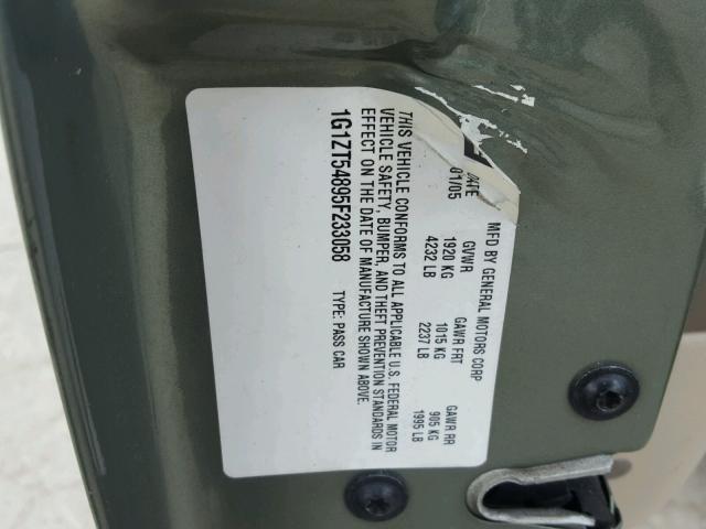 1G1ZT54895F233058 - 2005 CHEVROLET MALIBU LS GREEN photo 10