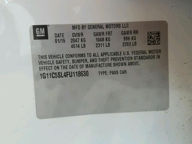 1G11C5SL4FU118630 - 2015 CHEVROLET MALIBU 1LT 白色 照片 10