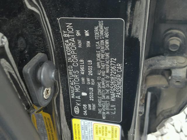 KNAFG526187206772 - 2008 KIA RONDO LX BLACK photo 10