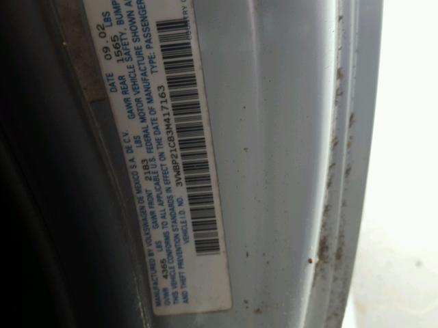 3VWBP21C83M417163 - 2003 VOLKSWAGEN NEW BEETLE 银色 照片 10