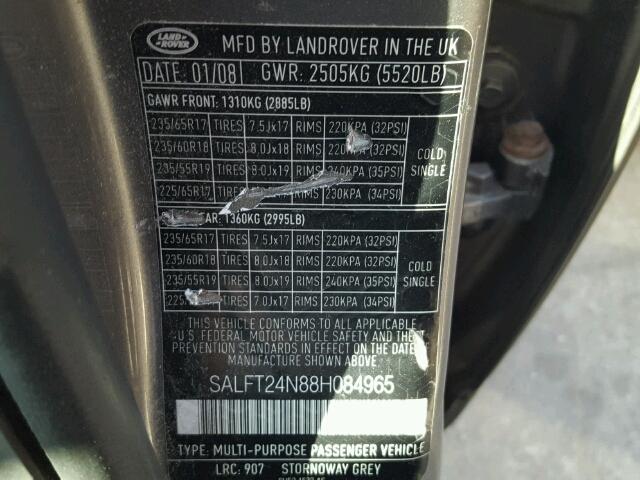 SALFT24N88H084965 - 2008 LAND ROVER LR2 HSE TE GRAY photo 10