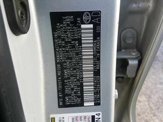 2T1KR32E85C383384 - 2005 TOYOTA COROLLA MA SILVER photo 10