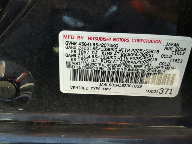 JA4LS31W19Z001639 - 2009 MITSUBISHI OUTLANDER BLACK photo 10