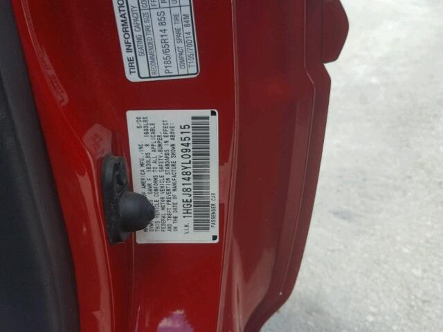 1HGEJ8148YL094515 - 2000 HONDA CIVIC EX RED photo 10