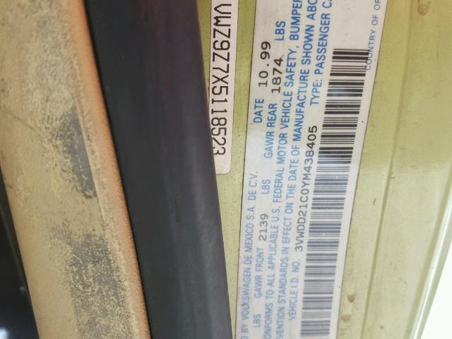 3VWDD21C0YM438405 - 2000 VOLKSWAGEN NEW BEETLE 绿色 照片 10