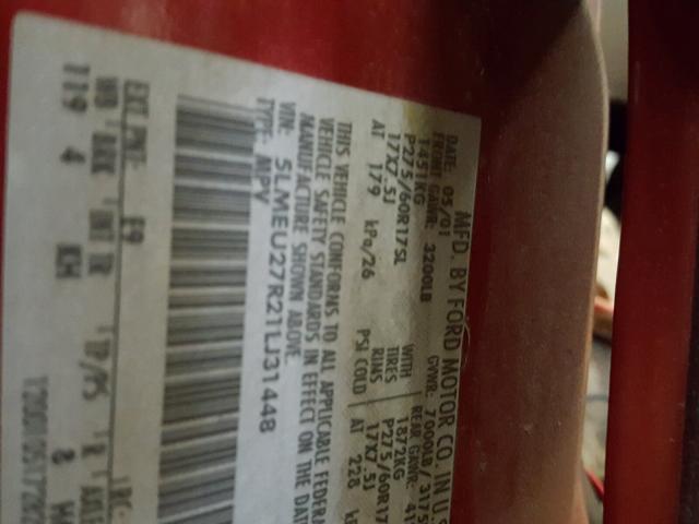 5LMEU27R21LJ31448 - 2001 LINCOLN NAVIGATOR RED photo 10