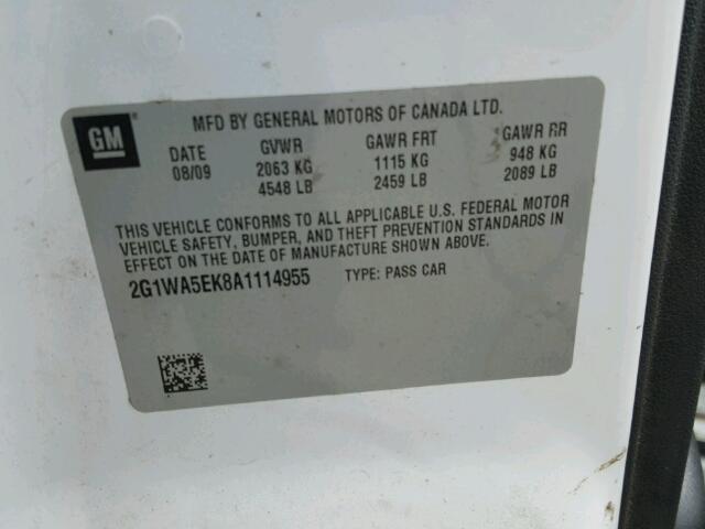 2G1WA5EK8A1114955 - 2010 CHEVROLET IMPALA LS WHITE photo 10