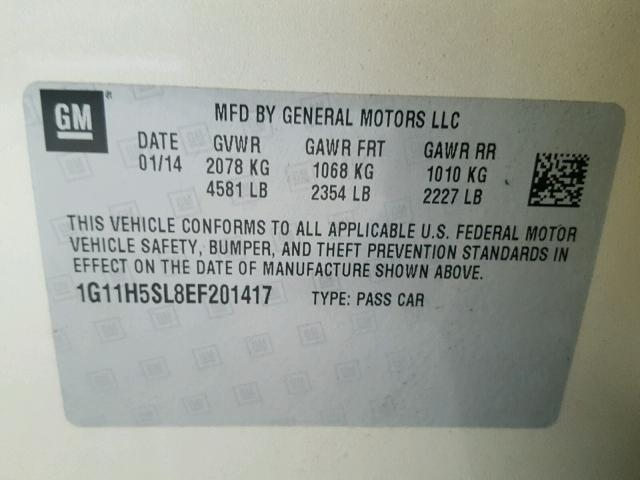 1G11H5SL8EF201417 - 2014 CHEVROLET MALIBU LTZ ოქროსფერი ფოტო 10