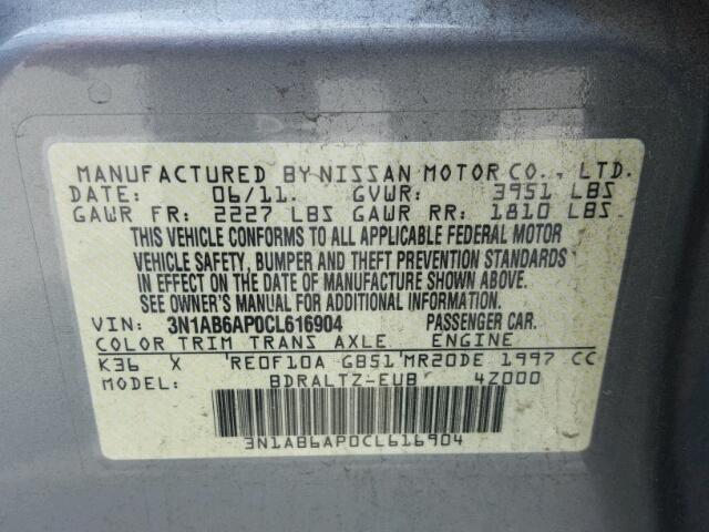 3N1AB6AP0CL616904 - 2012 NISSAN SENTRA 2.0 GRAY photo 10