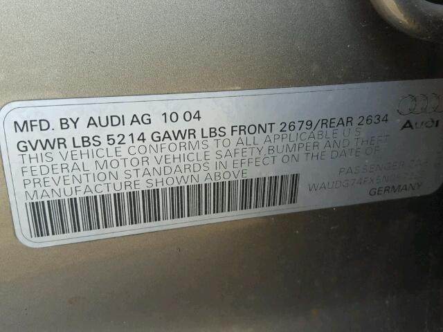 WAUDG74FX5N057995 - 2005 AUDI A6 3.2 QUA TAN photo 10