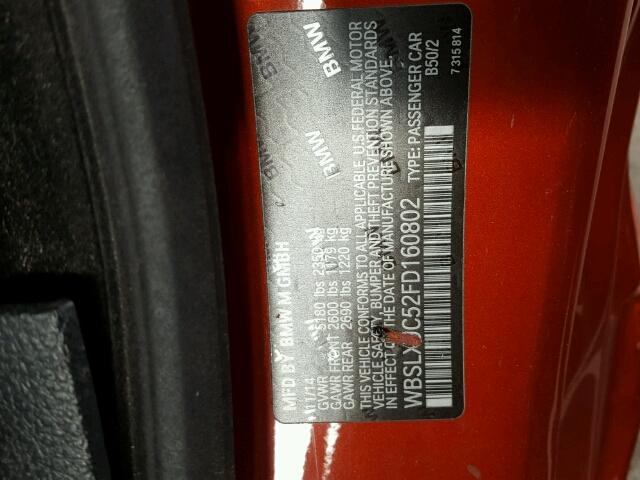 WBSLX9C52FD160802 - 2015 BMW M6 ORANGE photo 10