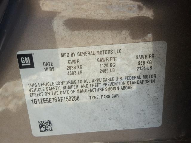 1G1ZE5E76AF153288 - 2010 CHEVROLET MALIBU LTZ 棕色 照片 10