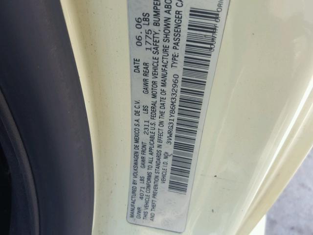 3VWRG31Y86M332960 - 2006 VOLKSWAGEN NEW BEETLE Sarı foto 10