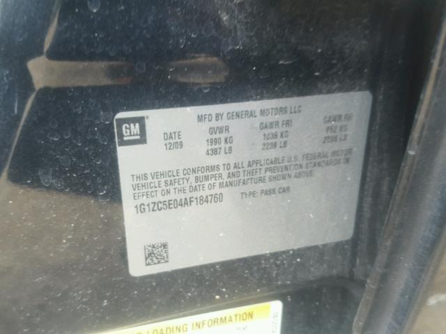 1G1ZC5E04AF184760 - 2010 CHEVROLET MALIBU 1LT 黑色 照片 10