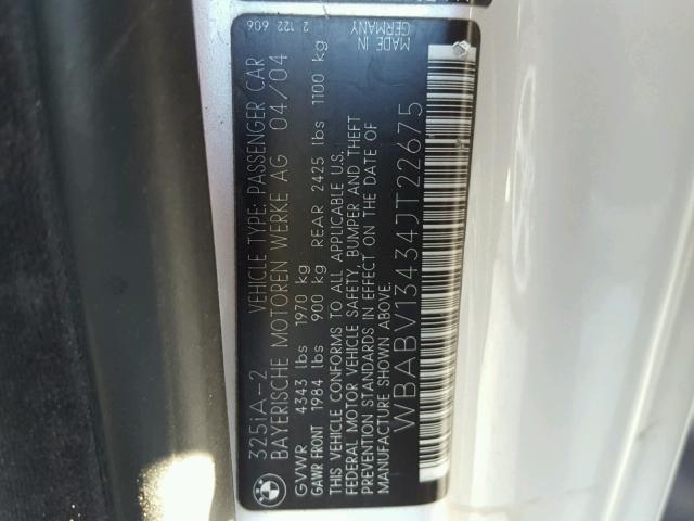 WBABV13434JT22675 - 2004 BMW 325 CI SUL SILVER photo 10