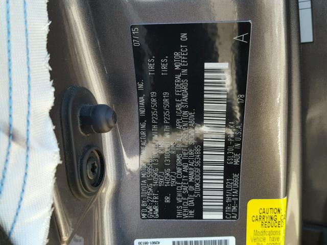 5TDXK3DC6FS634885 - 2015 TOYOTA SIENNA SPO GRAY photo 10