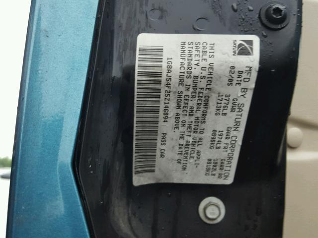 1G8AJ54F25Z146894 - 2005 SATURN ION LEVEL BLUE photo 10
