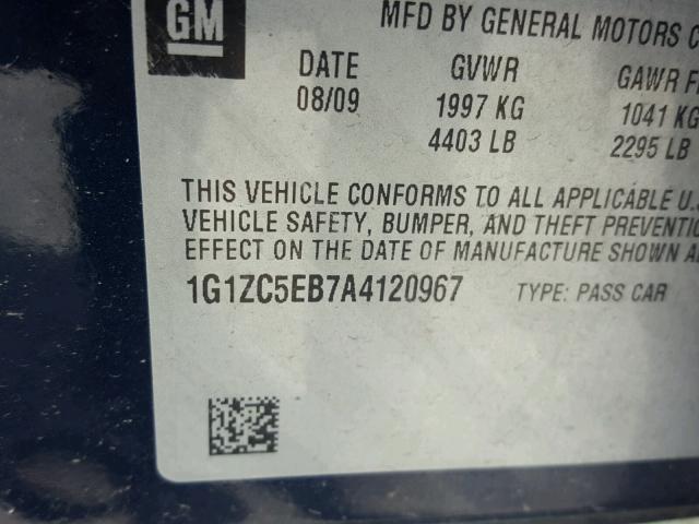 1G1ZC5EB7A4120967 - 2010 CHEVROLET MALIBU 1LT 蓝色 照片 10