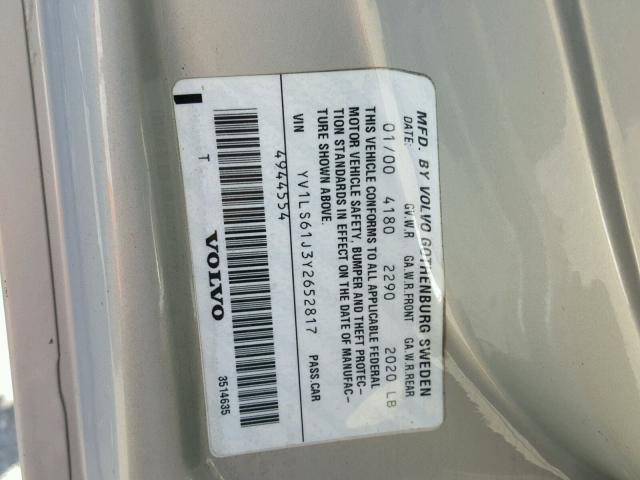 YV1LS61J3Y2652817 - 2000 VOLVO S70 BASE SILVER photo 10