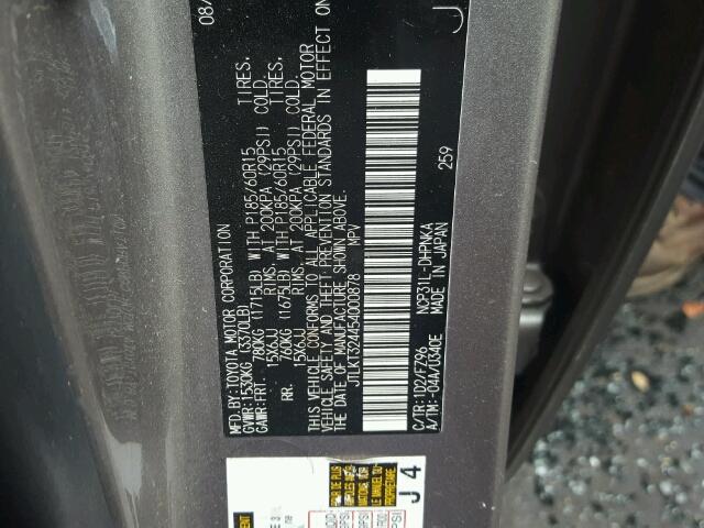 JTLKT324454000878 - 2005 TOYOTA SCION XB Plata foto 10