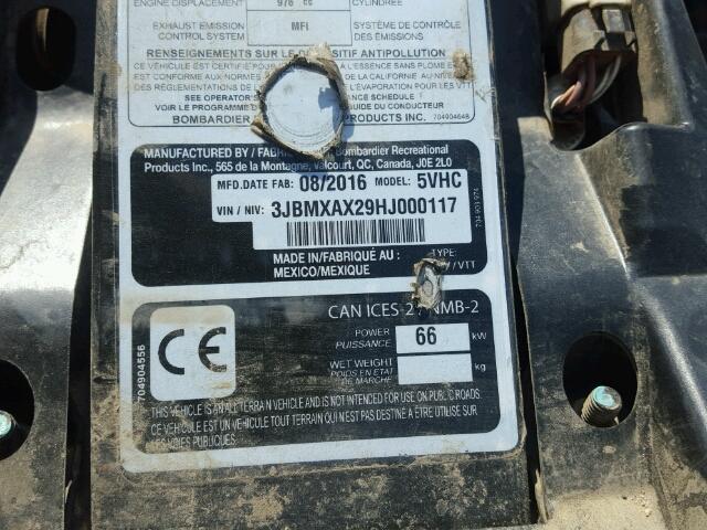 3JBMXAX29HJ000117 - 2017 CAN-AM RENEGADE X BLACK photo 10