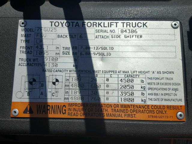 84386 - 2007 TOYOTA FORKLIFT ORANGE photo 10