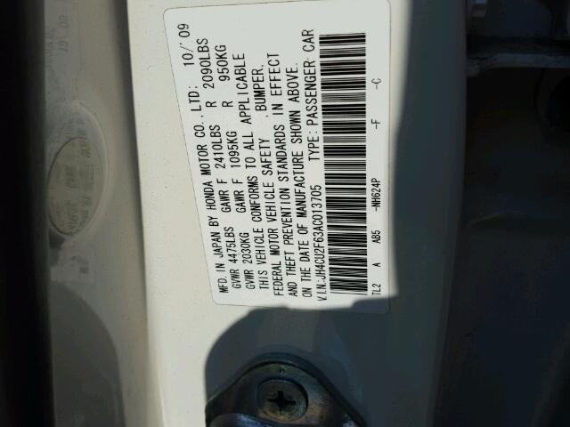 JH4CU2F63AC013705 - 2010 ACURA TSX WHITE photo 10