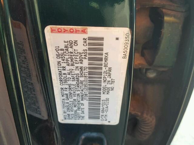 JTDBT123510187170 - 2001 TOYOTA ECHO GREEN photo 10