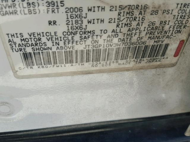 JT3GP10V3W7036006 - 1998 TOYOTA RAV4 WHITE photo 10