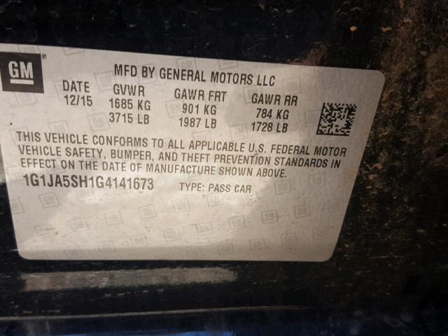 1G1JA5SH1G4141673 - 2016 CHEVROLET SONIC LS შავი ფოტო 10