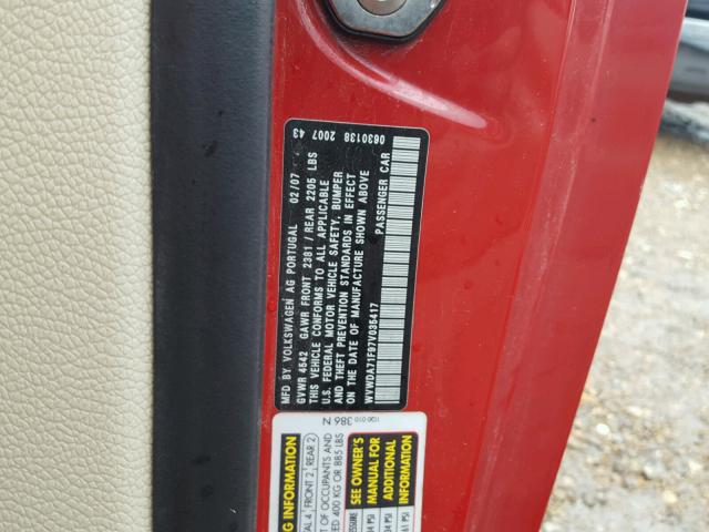 WVWDA71F97V035417 - 2007 VOLKSWAGEN EOS 2.0T S Qırmızı foto 10