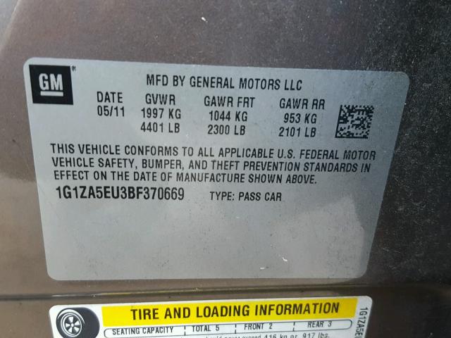 1G1ZA5EU3BF370669 - 2011 CHEVROLET MALIBU LS TAN photo 10