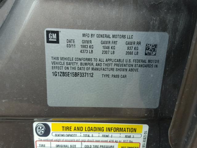 1G1ZB5E15BF337112 - 2011 CHEVROLET MALIBU LS BROWN photo 10