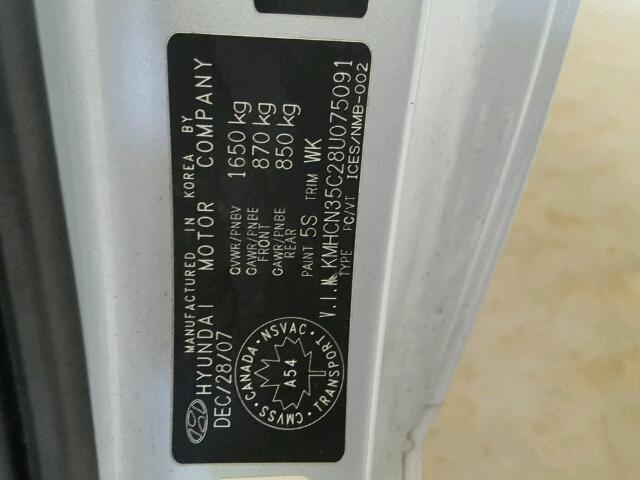 KMHCN35C28U075091 - 2008 HYUNDAI ACCENT BAS GRAY photo 10