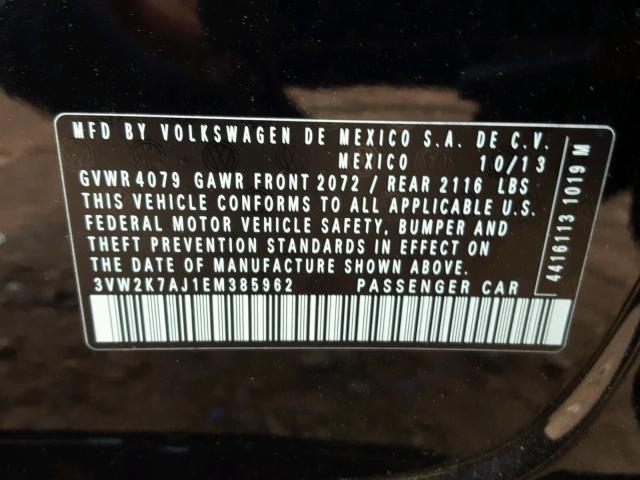 3VW2K7AJ1EM385962 - 2014 VOLKSWAGEN JETTA BASE Սև լուսանկար 10