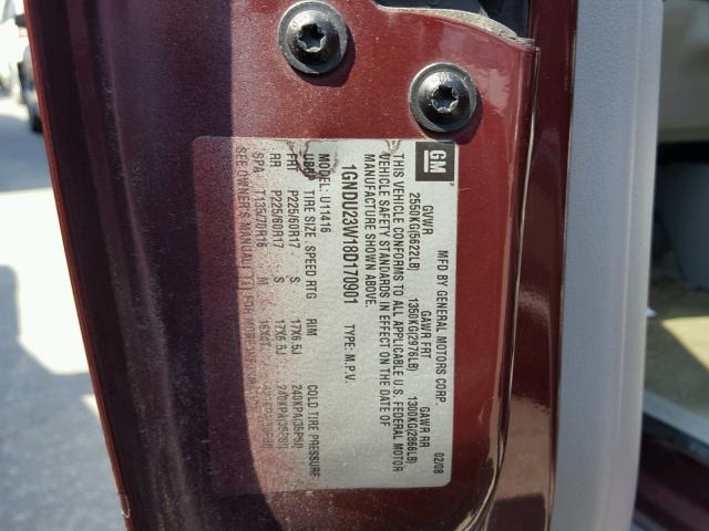 1GNDU23W18D170901 - 2008 CHEVROLET UPLANDER L 勃艮第红 照片 10