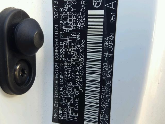 JTKJF5C79D3063068 - 2013 TOYOTA SCION TC 白色 照片 10