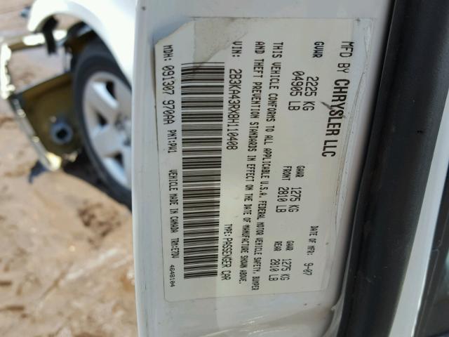 2B3KA43RX8H110408 - 2008 DODGE CHARGER WHITE photo 10